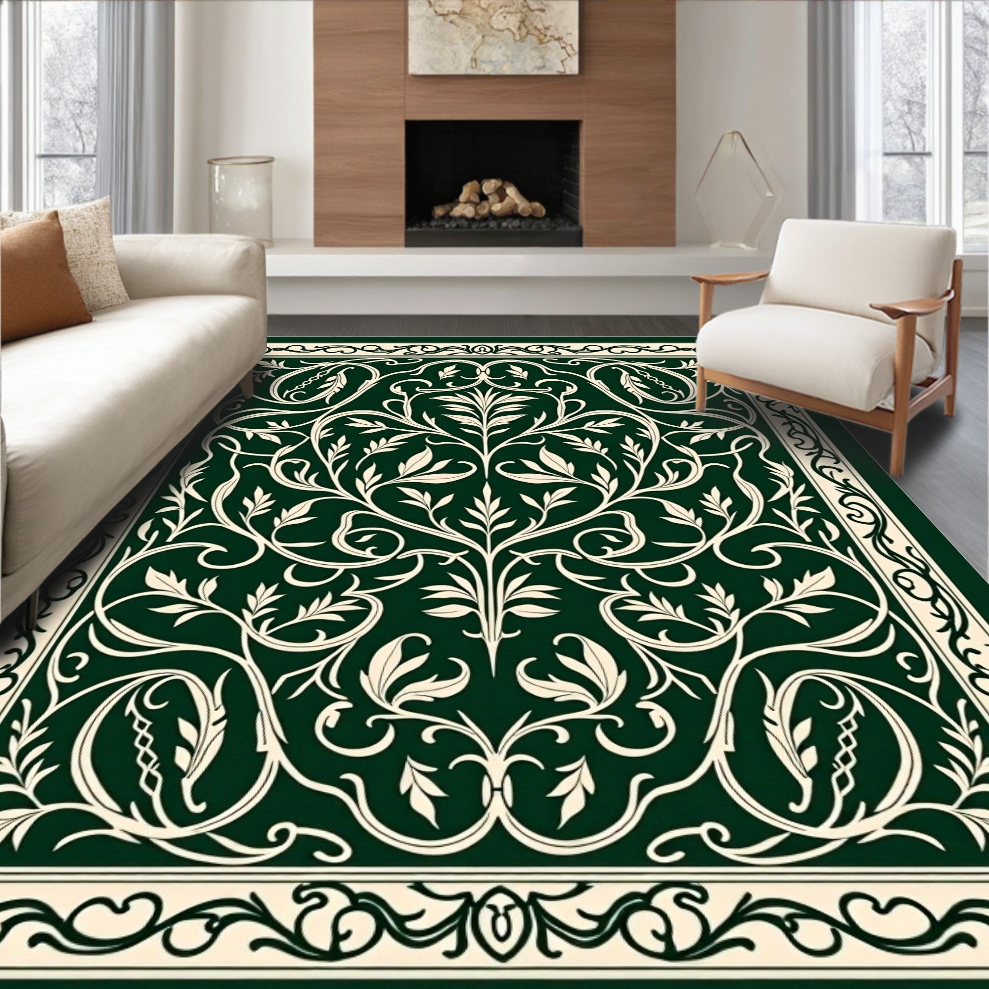Green Ivory Floral Swirls Rug