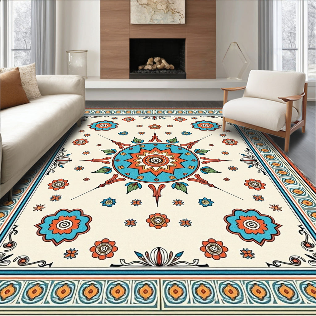 Whimsical Floral Starburst Pattern Rug