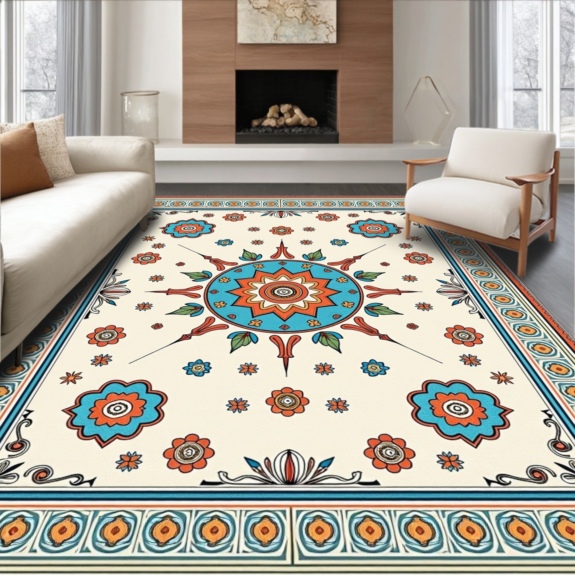 Whimsical Floral Starburst Pattern Rug