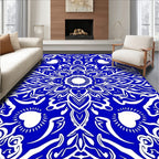 Bold Blue White Heart Mandala Design Rug