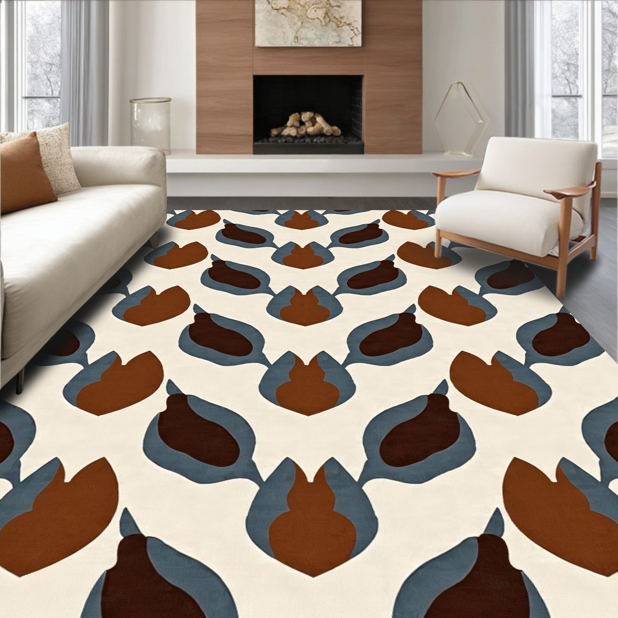 Retro Abstract Floral Pattern Rug
