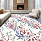 Red Blue Abstract Branch Pattern Rug