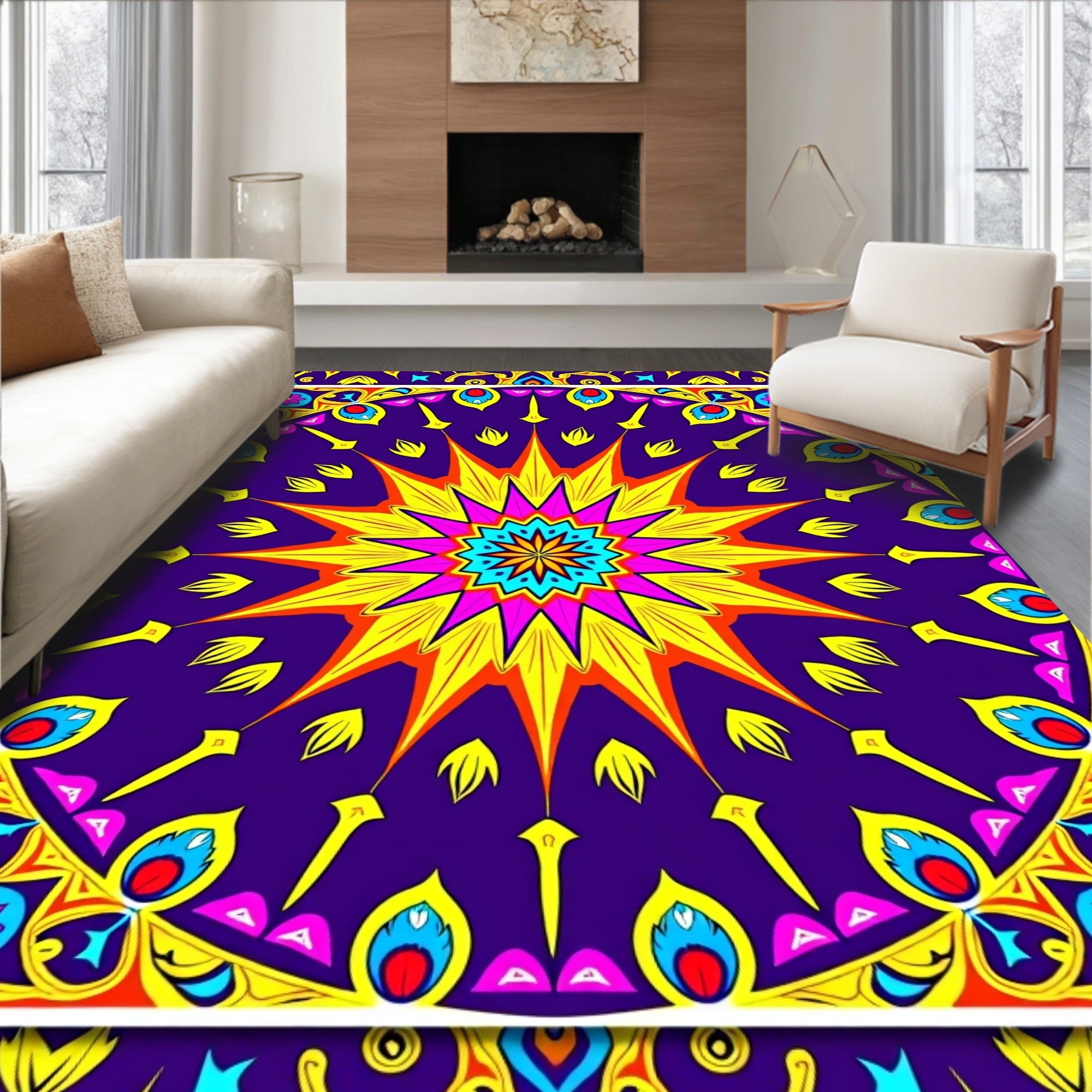 Vibrant Starburst Mandala Pattern Rug
