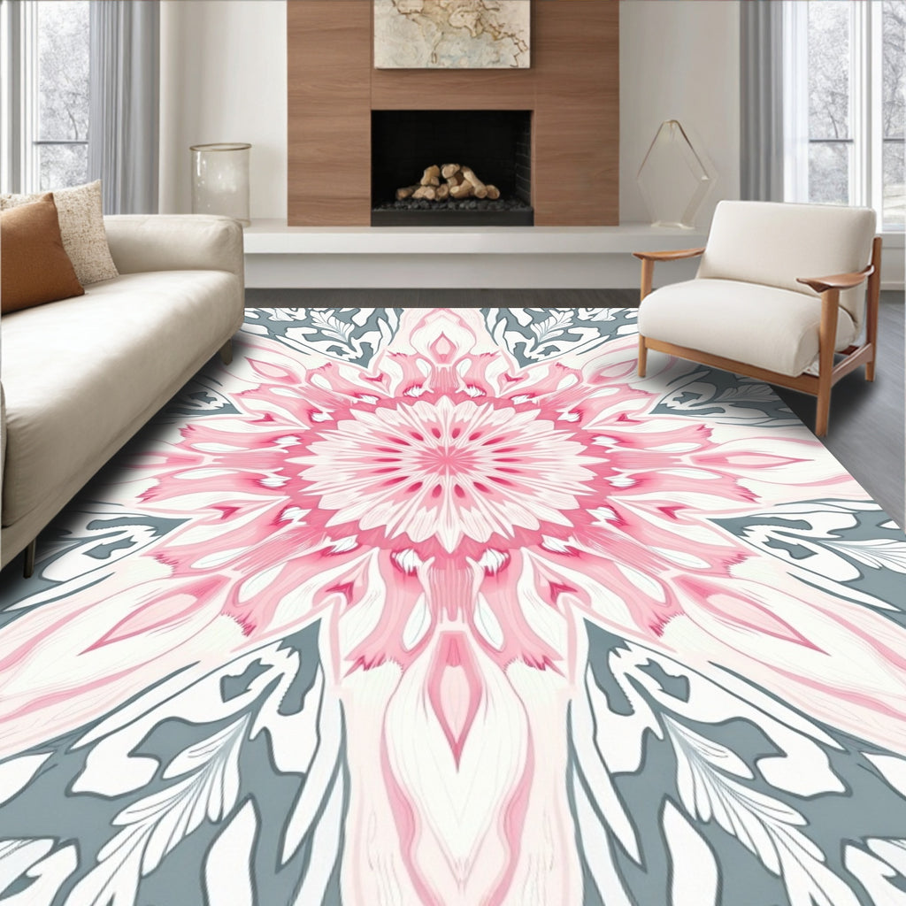 Pink Floral Mandala Pattern Rug