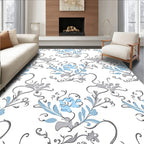 Light Blue Gray Floral Pattern Rug