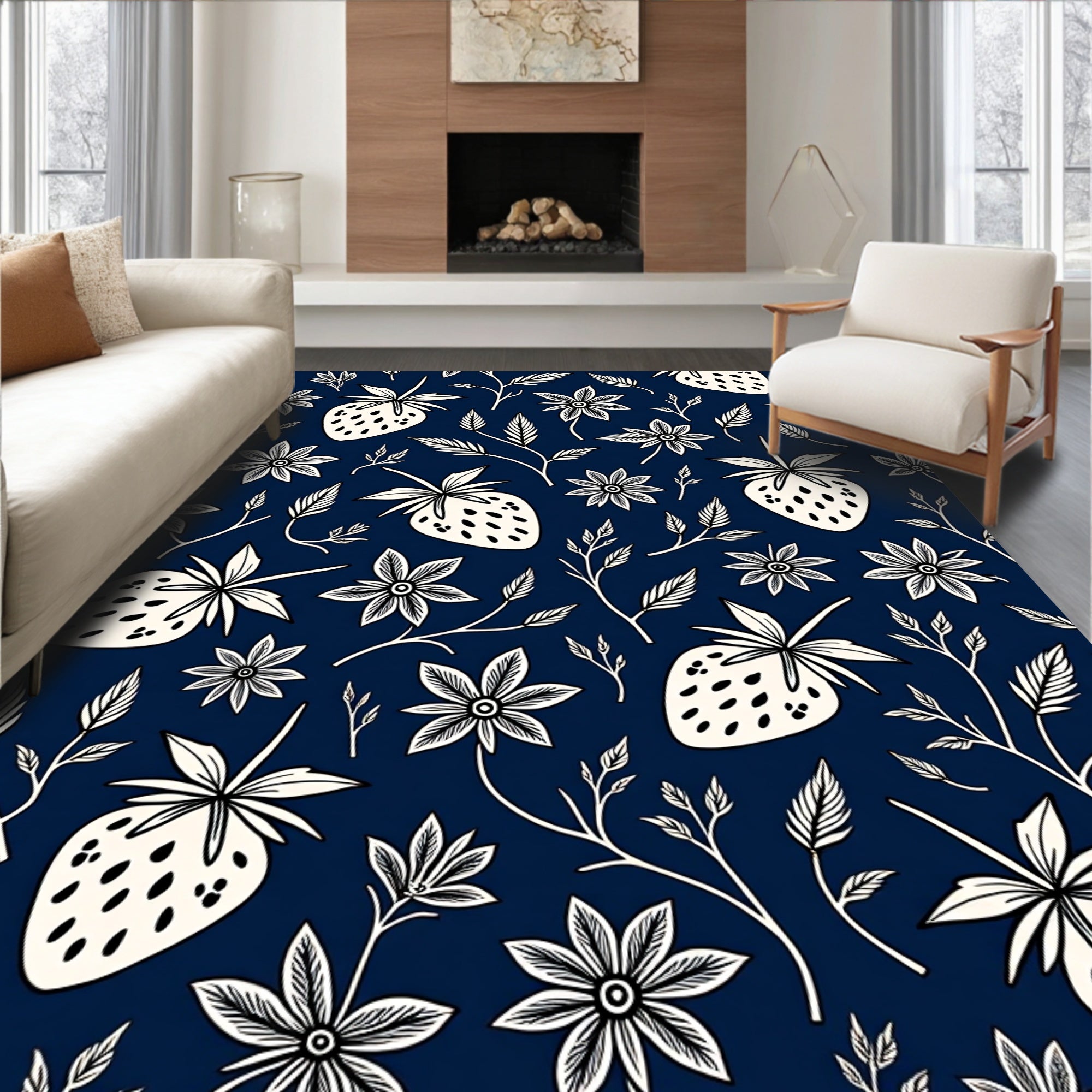 Delicate Strawberry Floral Pattern Rug
