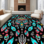 Vibrant Teal Coral Feather Pattern Rug