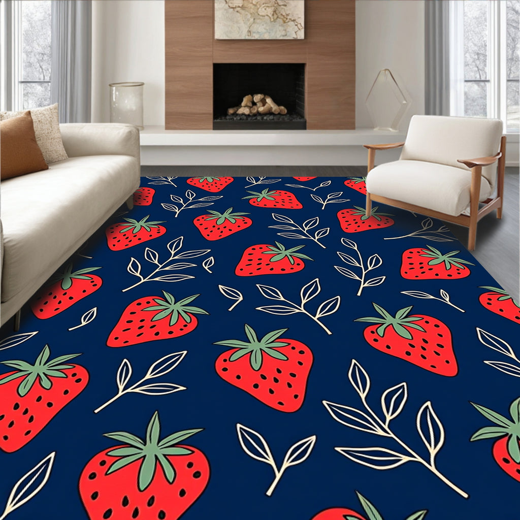 Red Strawberry Leaf Delightful Pattern Rug