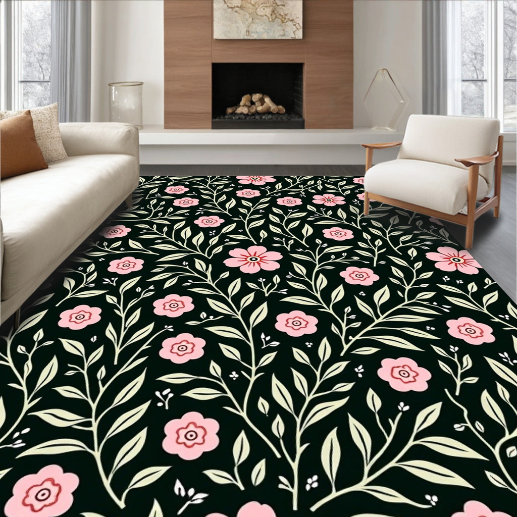 Vintage Pink Floral Vine Pattern Rug