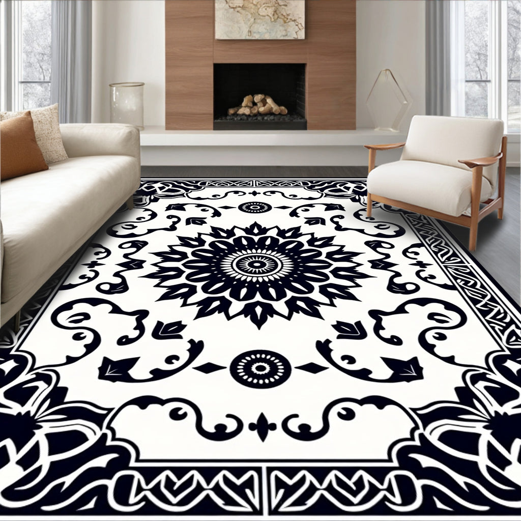 Intricate Floral Mandala Frame Design Rug