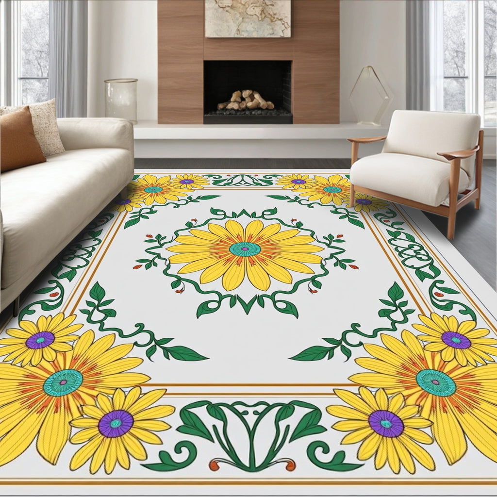 Yellow Floral Garden Border Rug