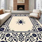 Dark Floral Insect Border Design Rug
