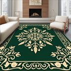 Ornate Floral Swirls Green-Gold Rug