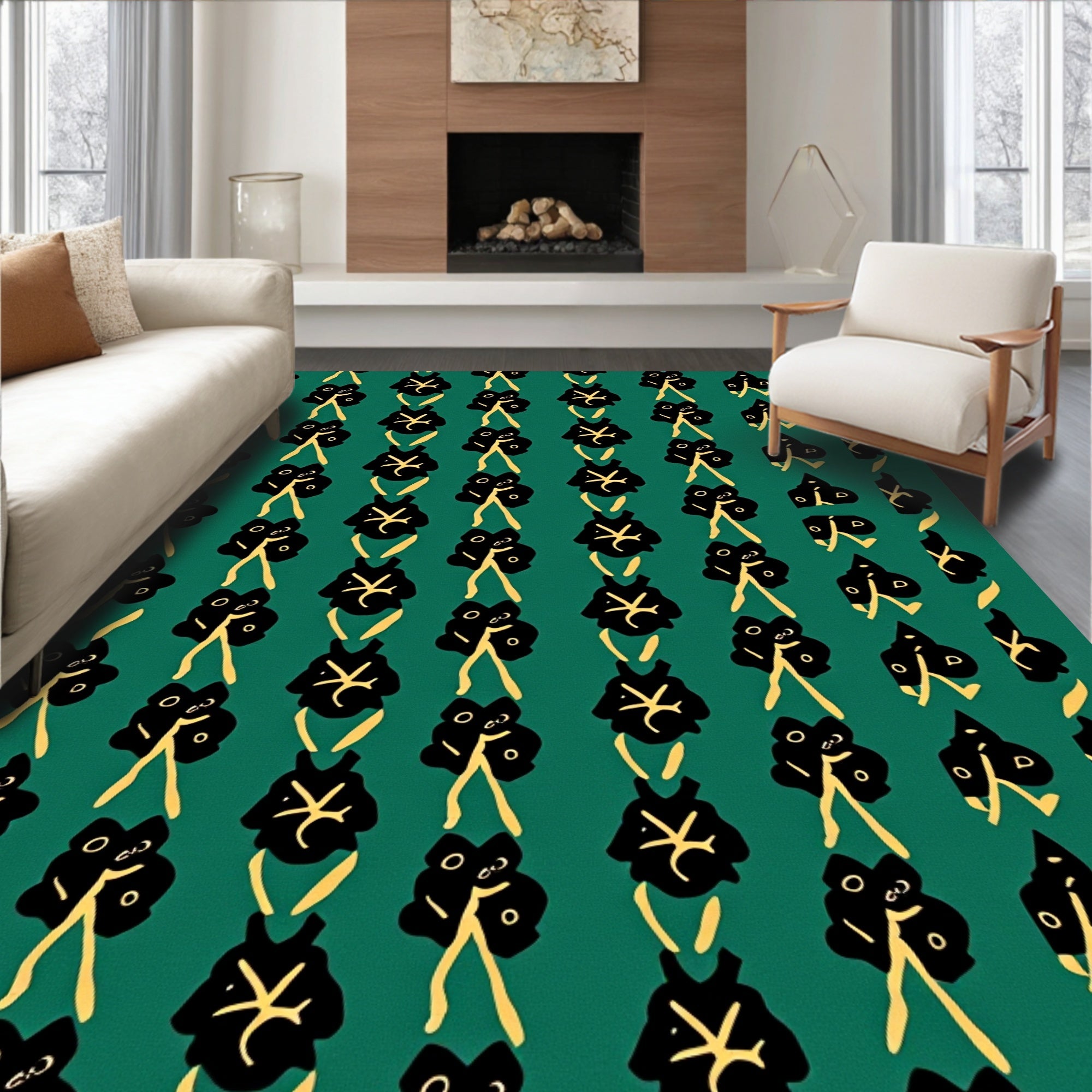 Groovy Black Abstract Floral Pattern Rug