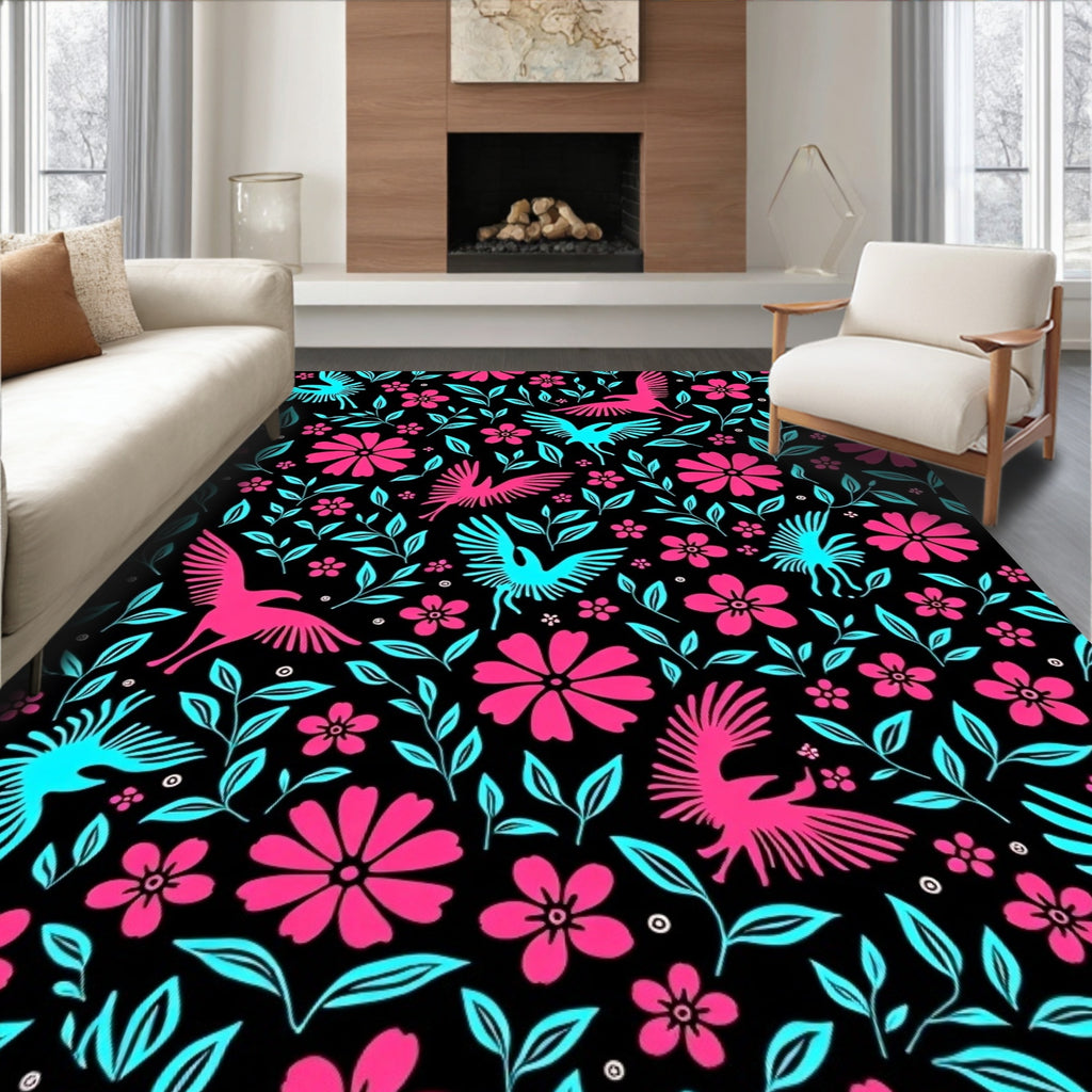 Bold Floral and Bird Pattern Rug