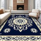 Classic Mandala Blue Gold Pattern Rug