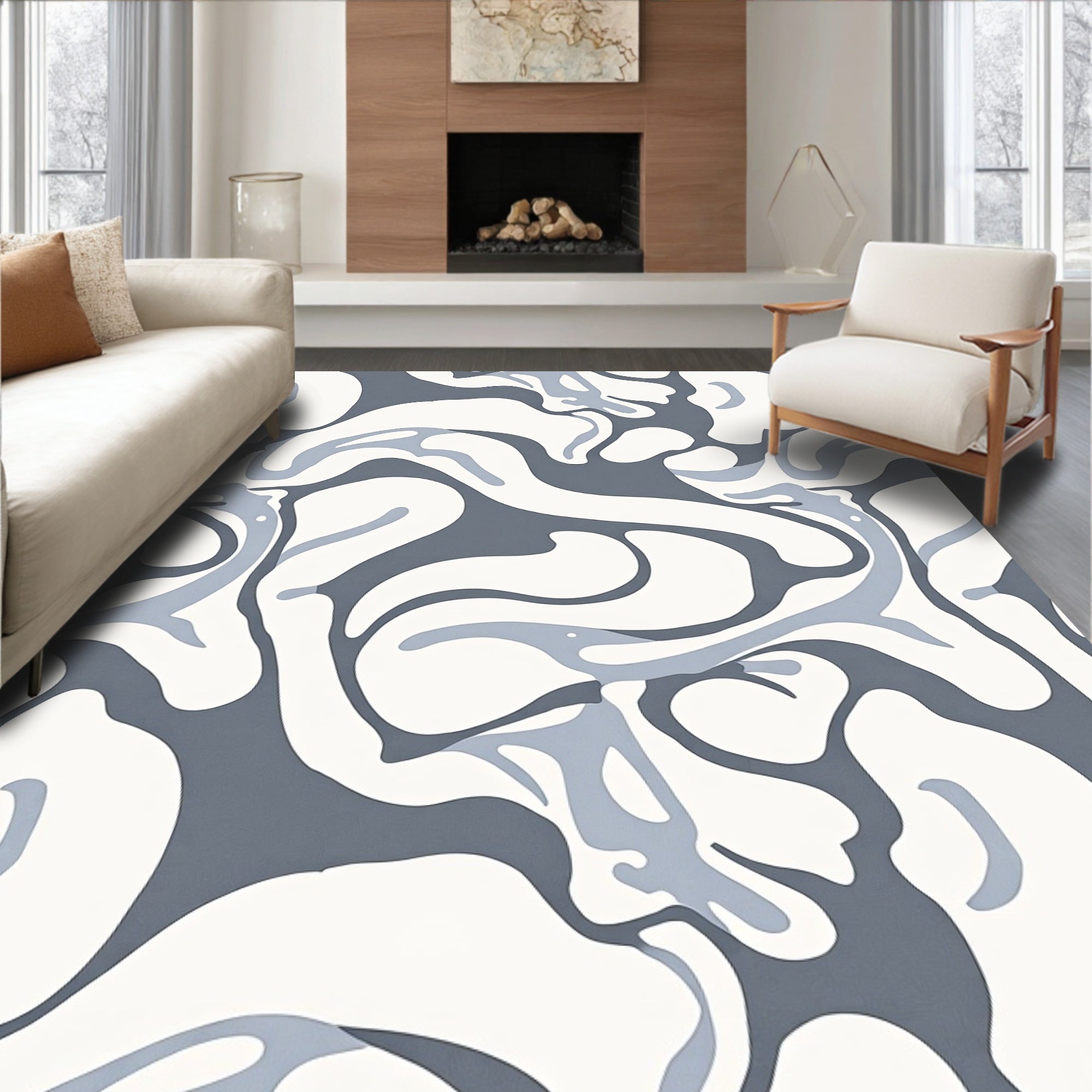 Gray Blue And White Organic Flow Rug