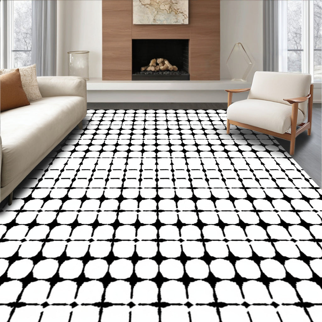 Bold Black White Geometric Pattern Rug