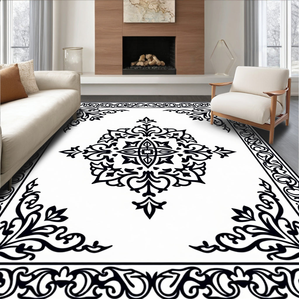 Ornate Floral Border Pattern Rug
