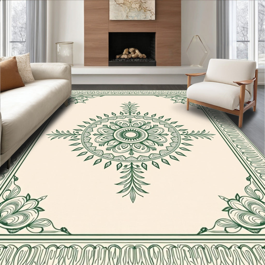 Vintage Floral Bordered Mandala Design Rug
