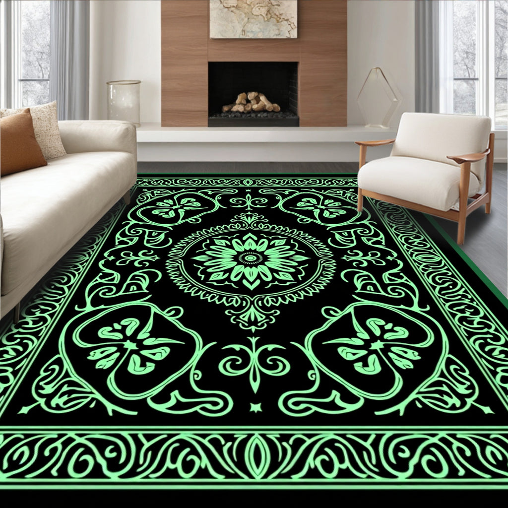 Art Deco Style Floral Border Rug