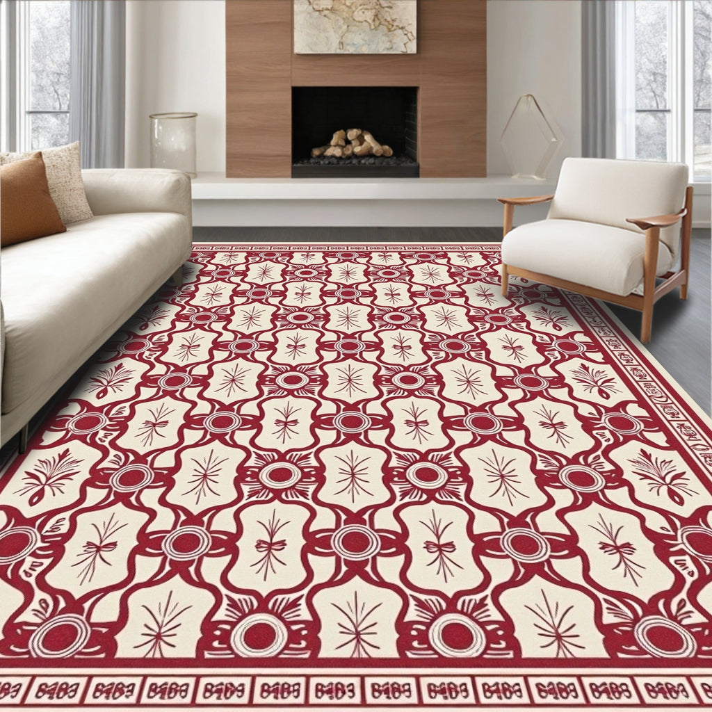 Elegant Red Floral Scroll Rug