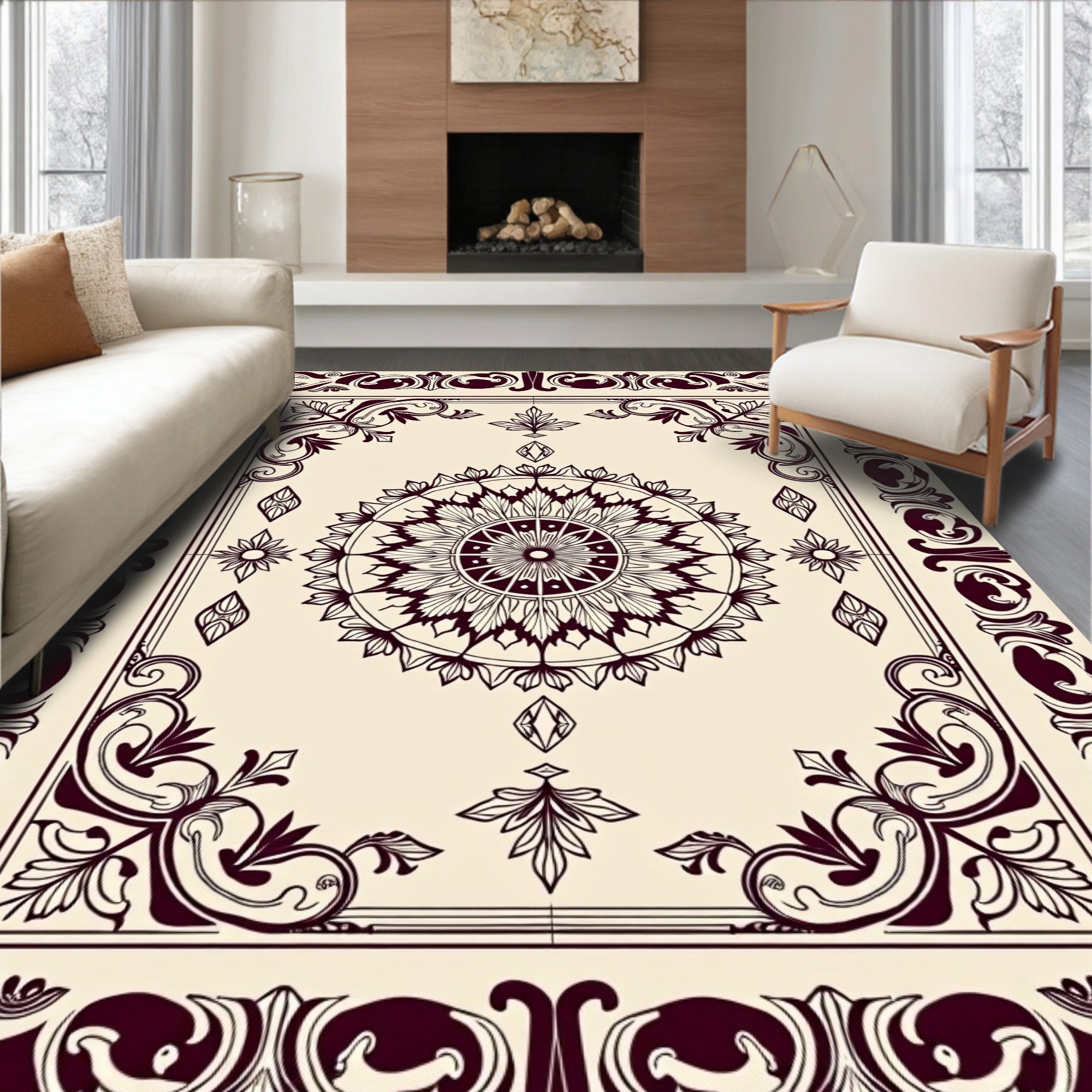 Intricate Floral Mandala Pattern Rug