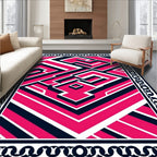 Bold Pink White Geometric Maze Rug