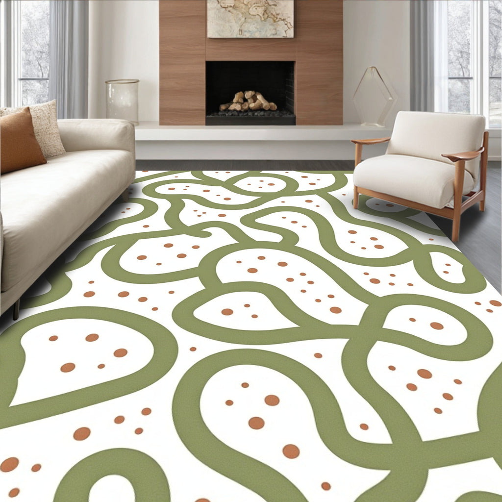 Organic Green Wavy Dot Pattern Rug