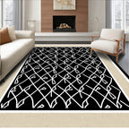 Black White Interwoven Grid Pattern Rug