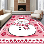 Pink Snowman Floral Holiday Frame Rug