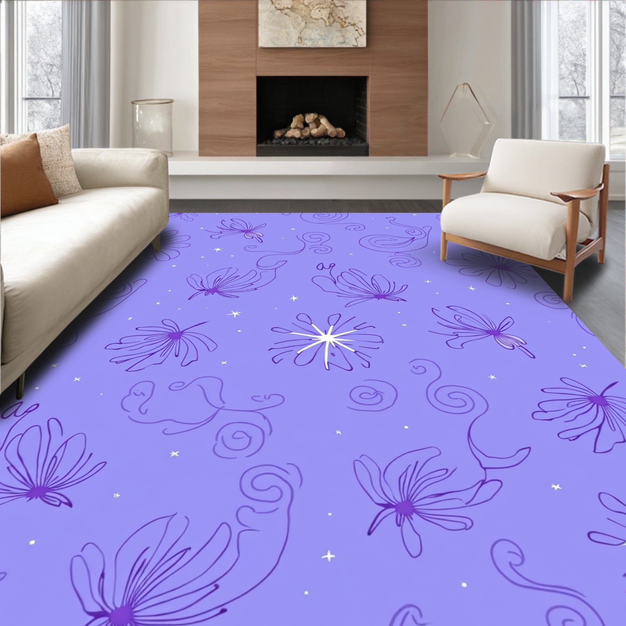 Whimsical Floral Swirl Pattern Design Rug