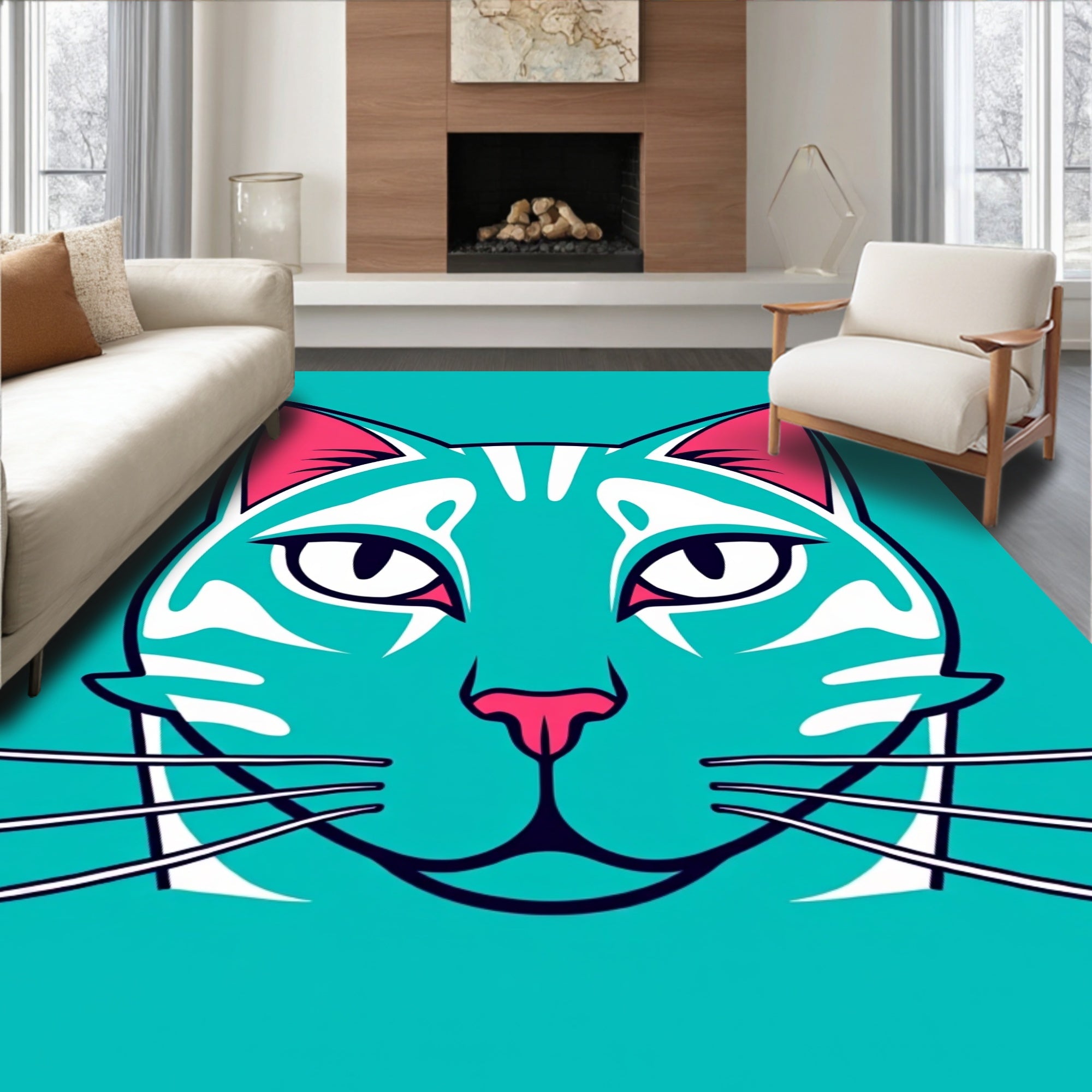 Feline Face Abstract Design Rug