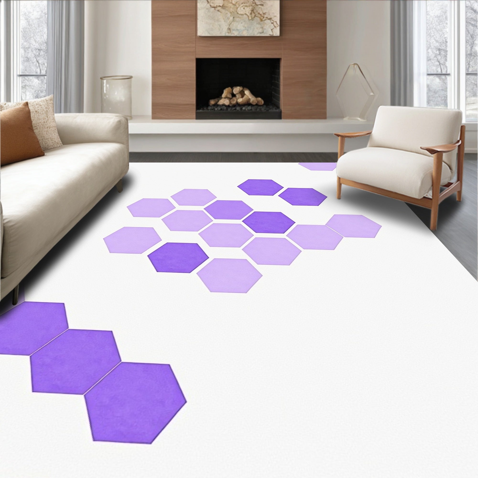 Modern Purple Hexagon Pattern Rug
