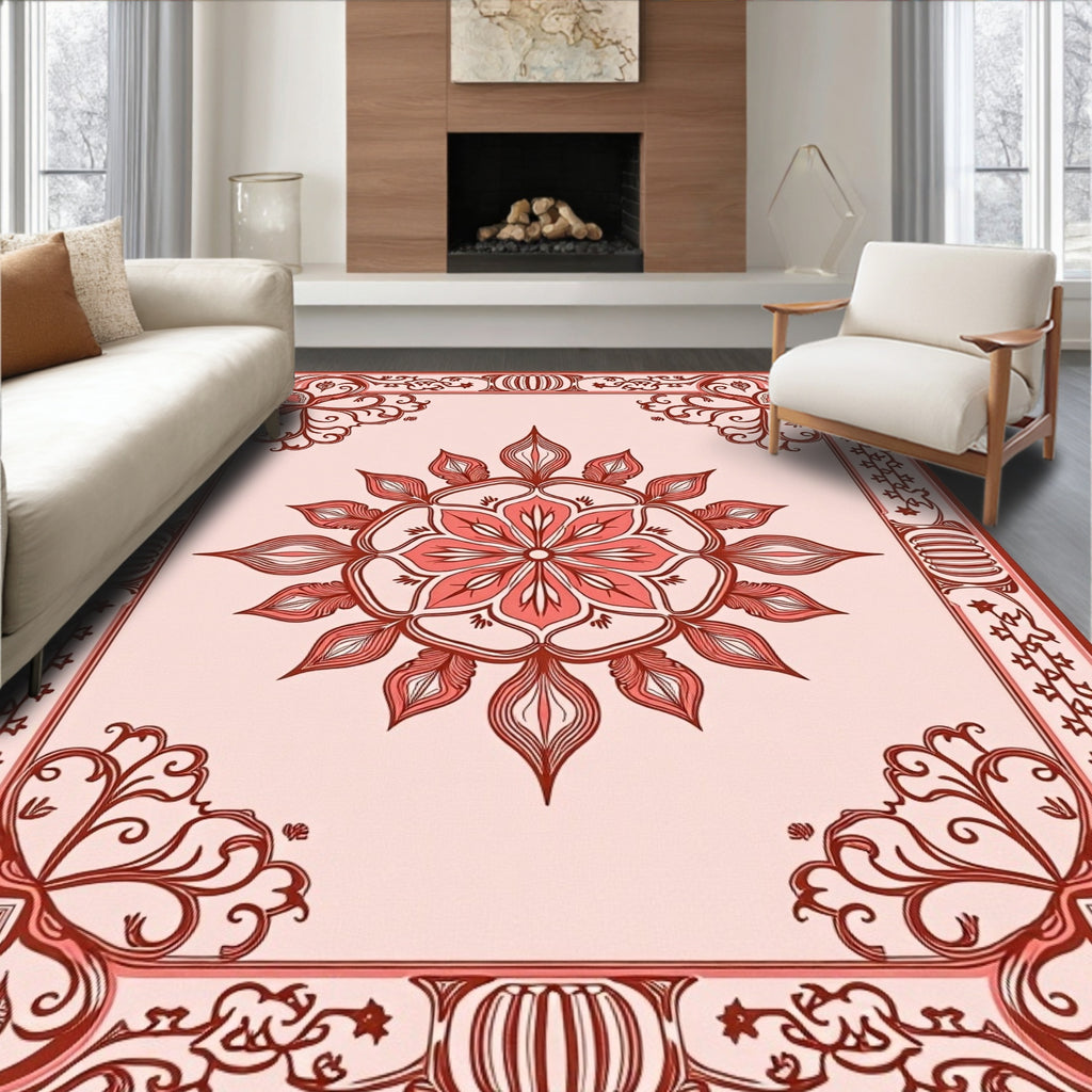 Vintage Floral Medallion Border Design Rug