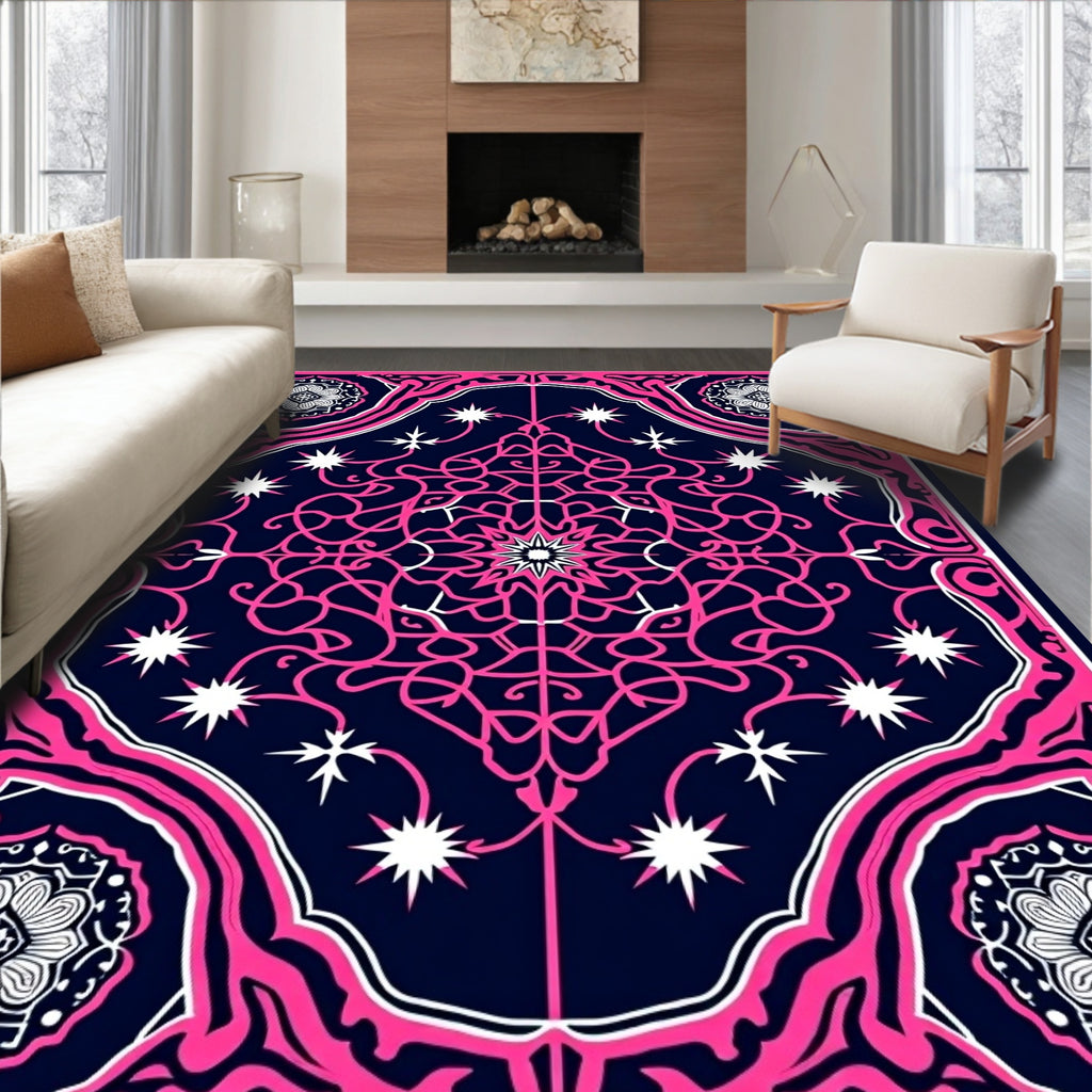 Ornate Pink And White Mandala Design Rug