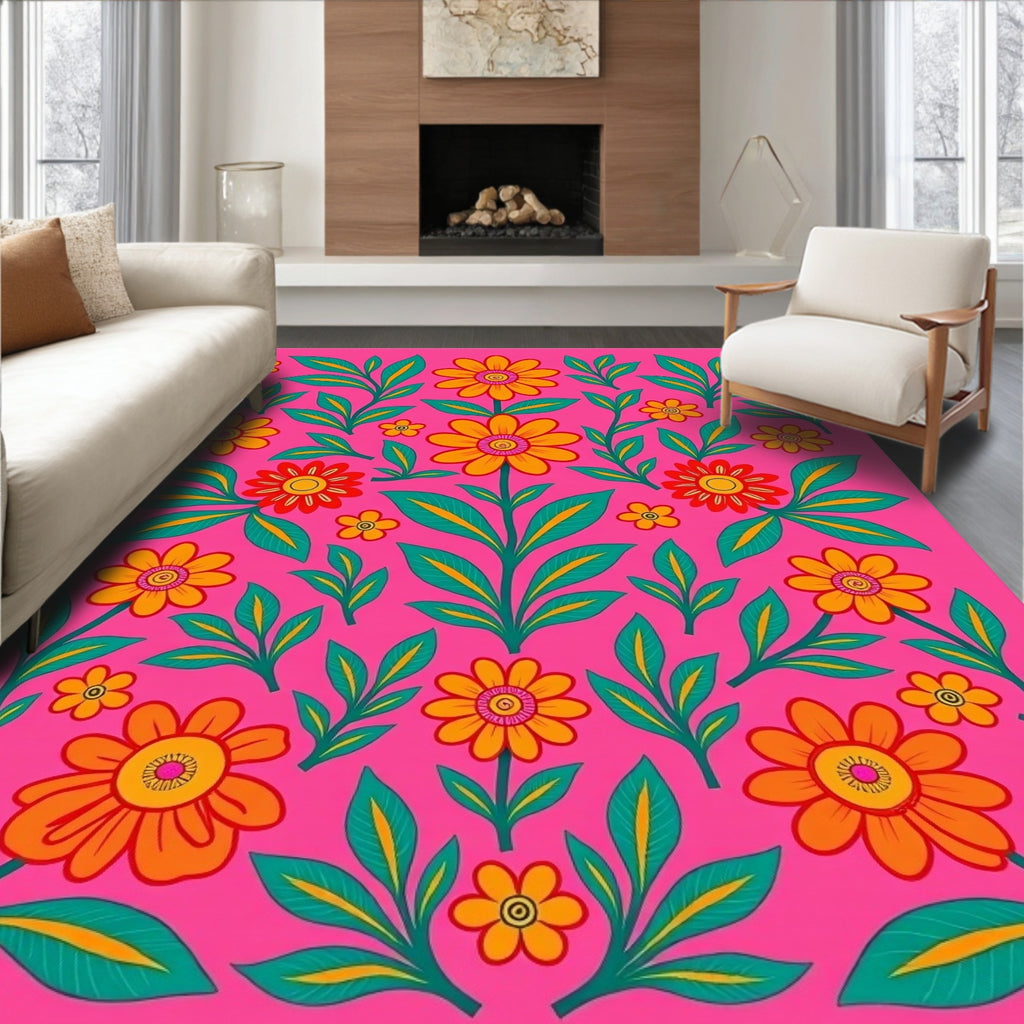 Vibrant Floral Botanical Pattern Rug