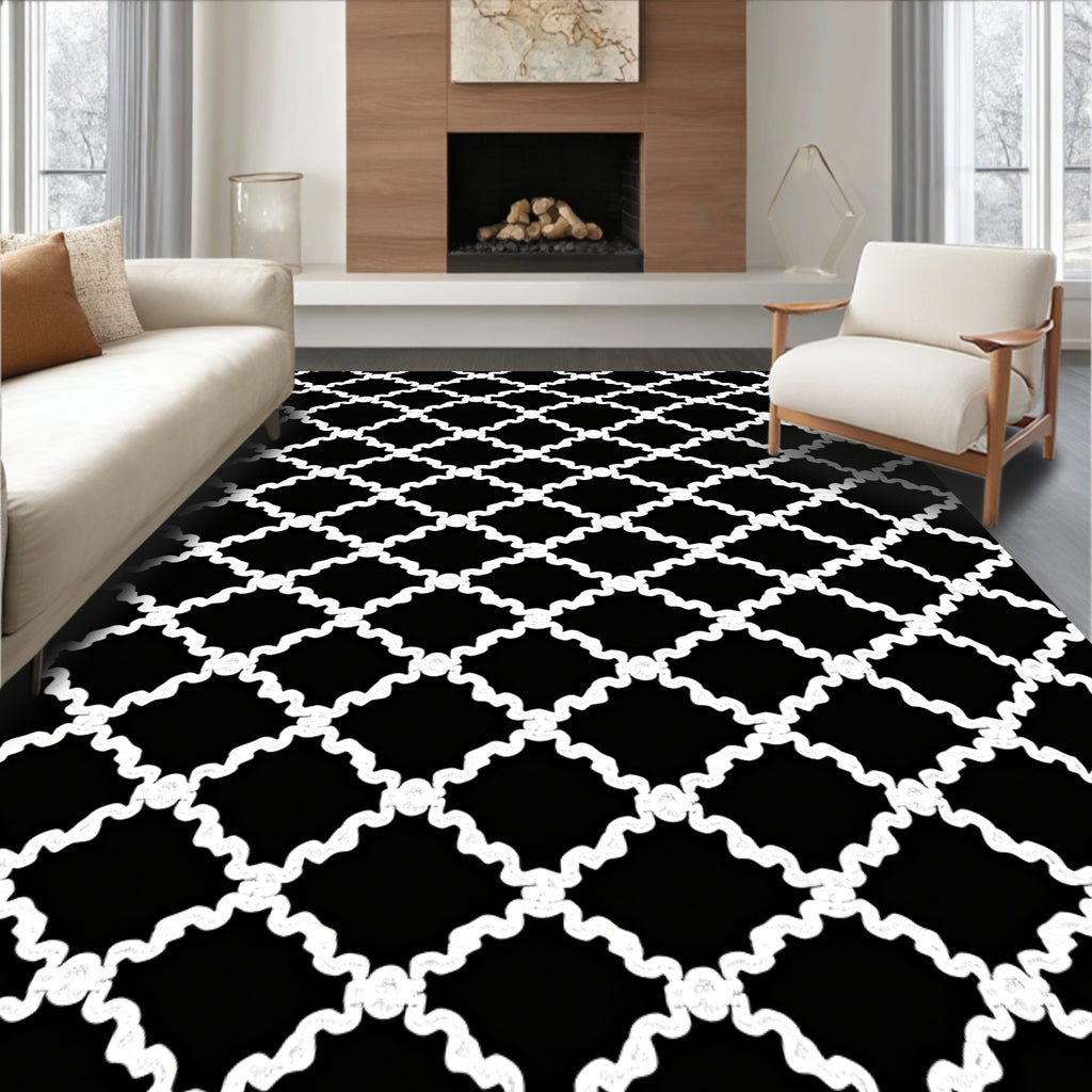 Interlocking Wave Grid Pattern Rug