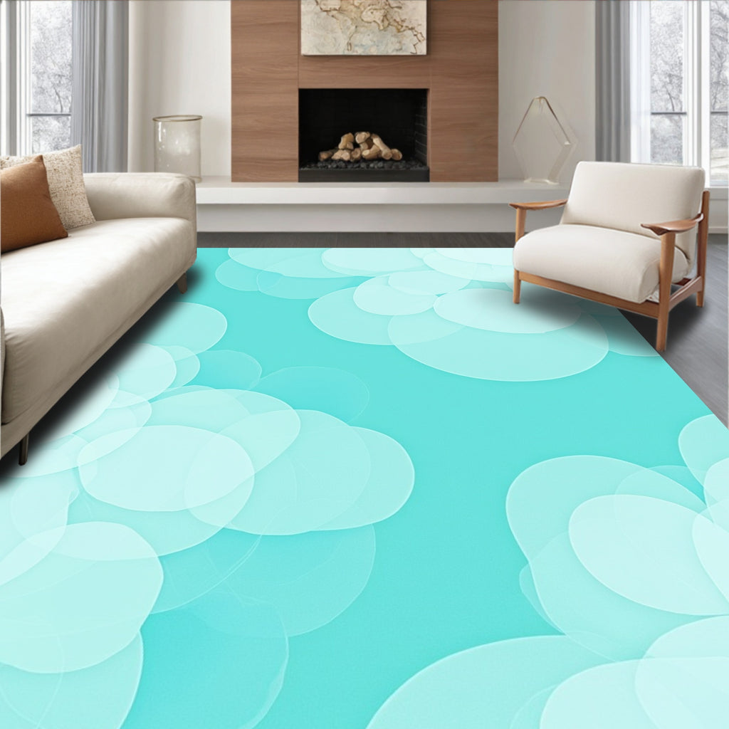 Aqua Circles Abstract Pattern Rug