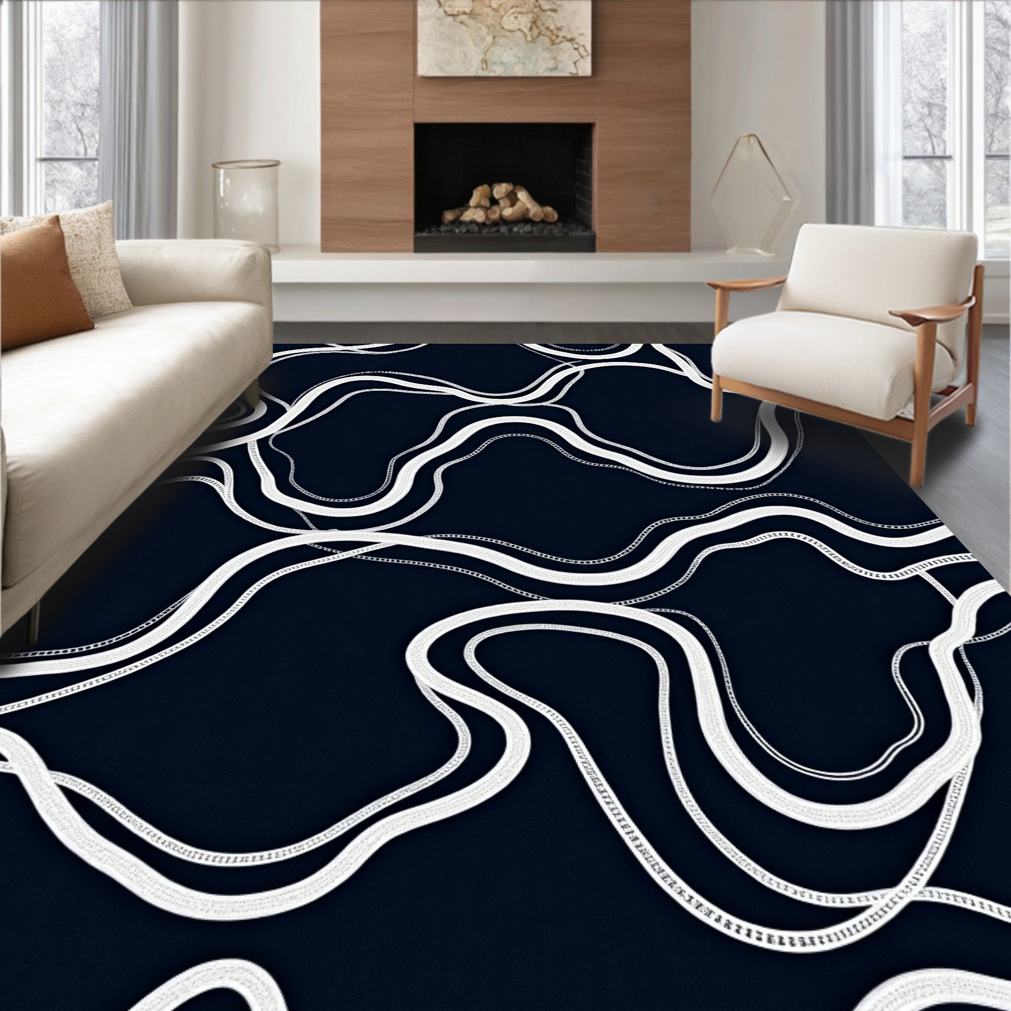 Classic Chain Link Swirl Pattern Rug