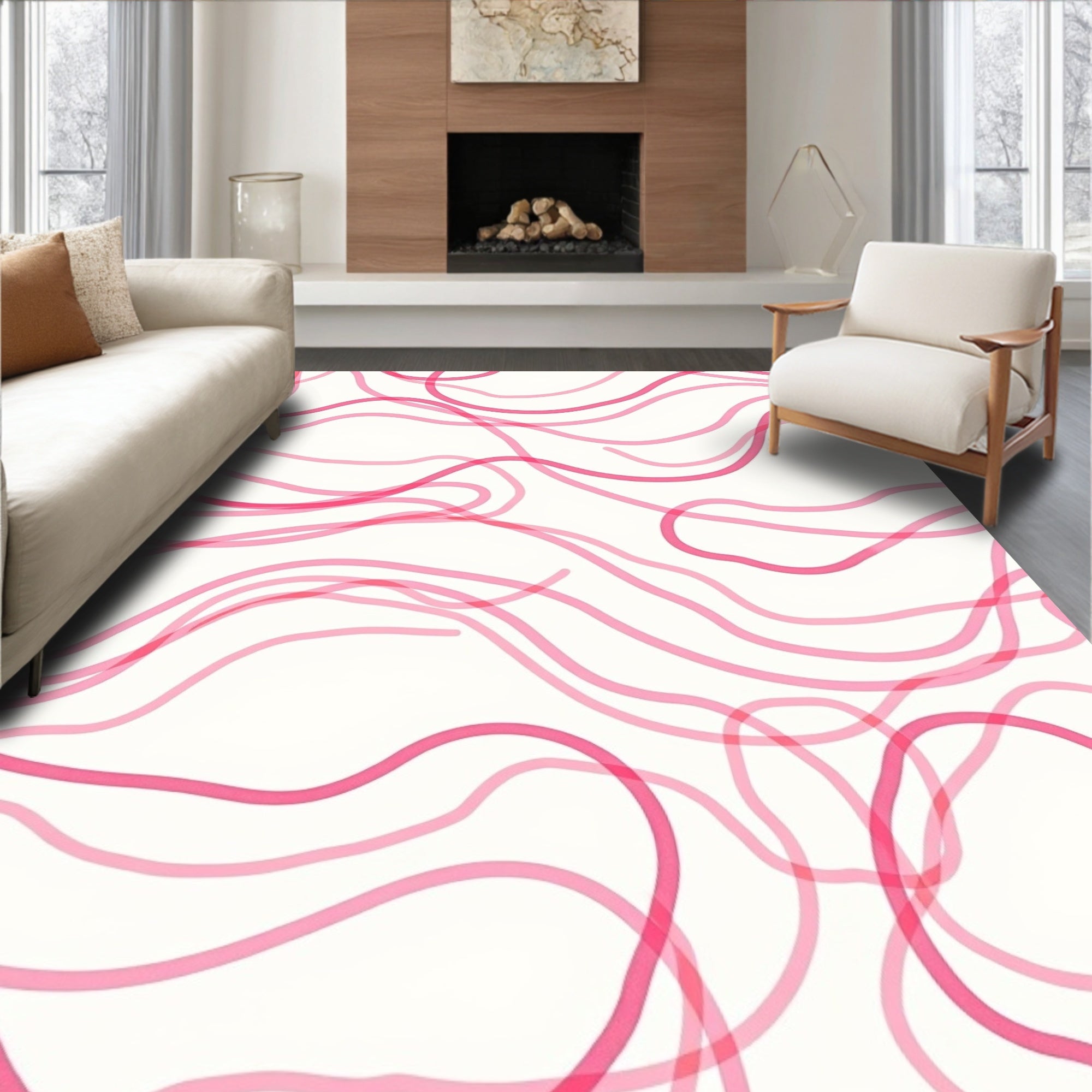 Abstract Pink Wavy Lines Pattern Rug