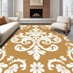 Ornate White Floral Damask Pattern Rug