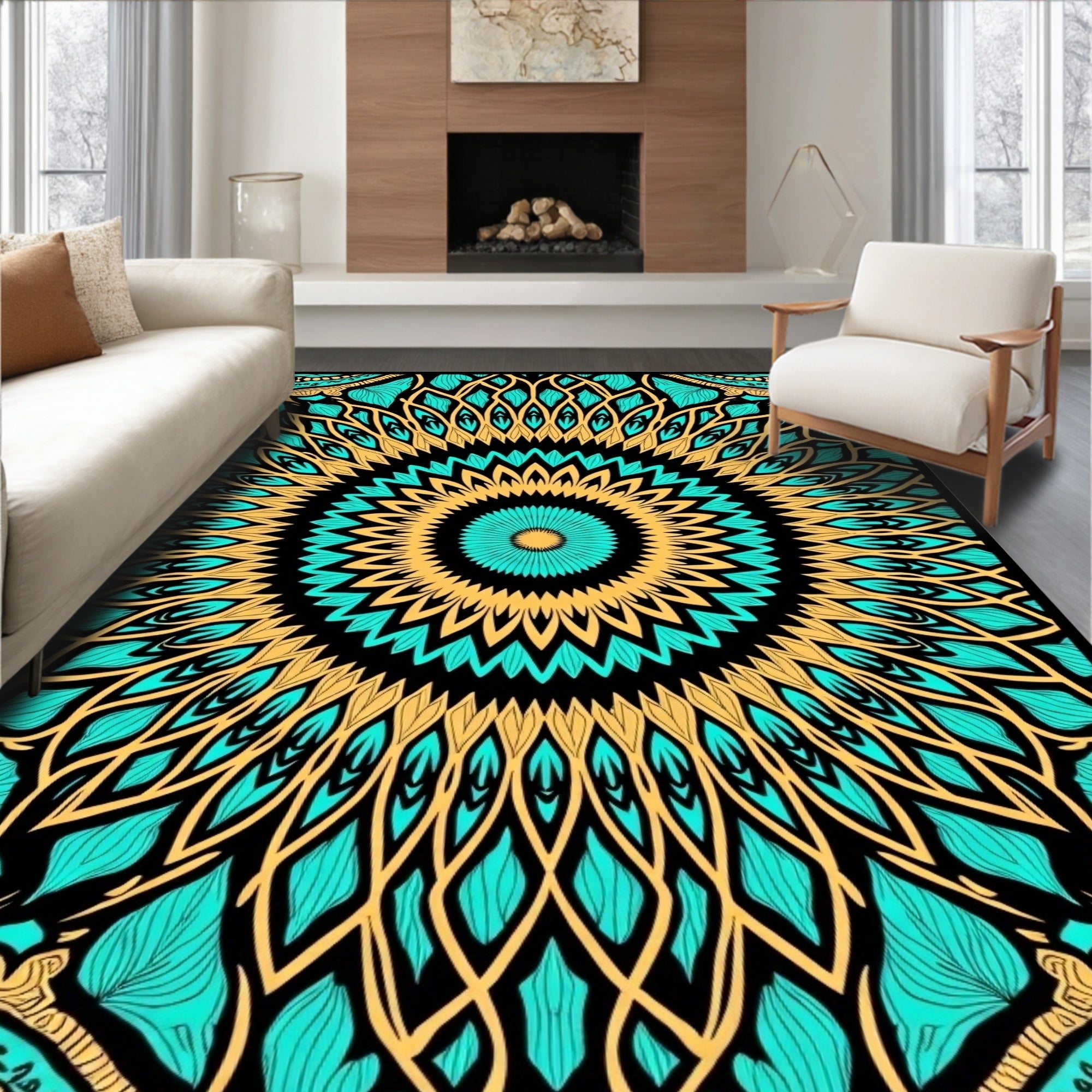 Mandala Tribal Sunburst Style Rug