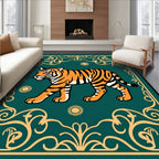 Tiger With Sun Scrollwork Design Rug