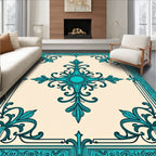 Teal Ornate Floral Border Rug