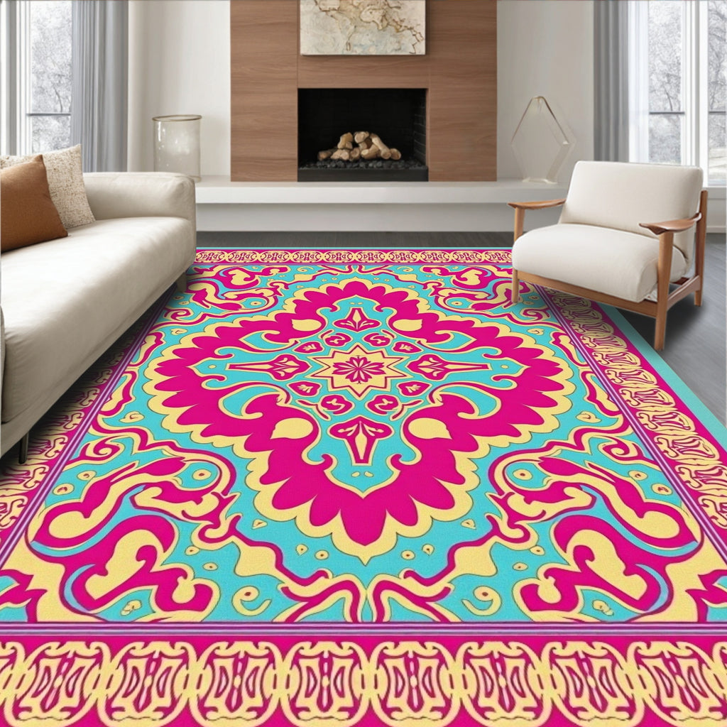 Vibrant Floral Mandala Inspired Design Rug