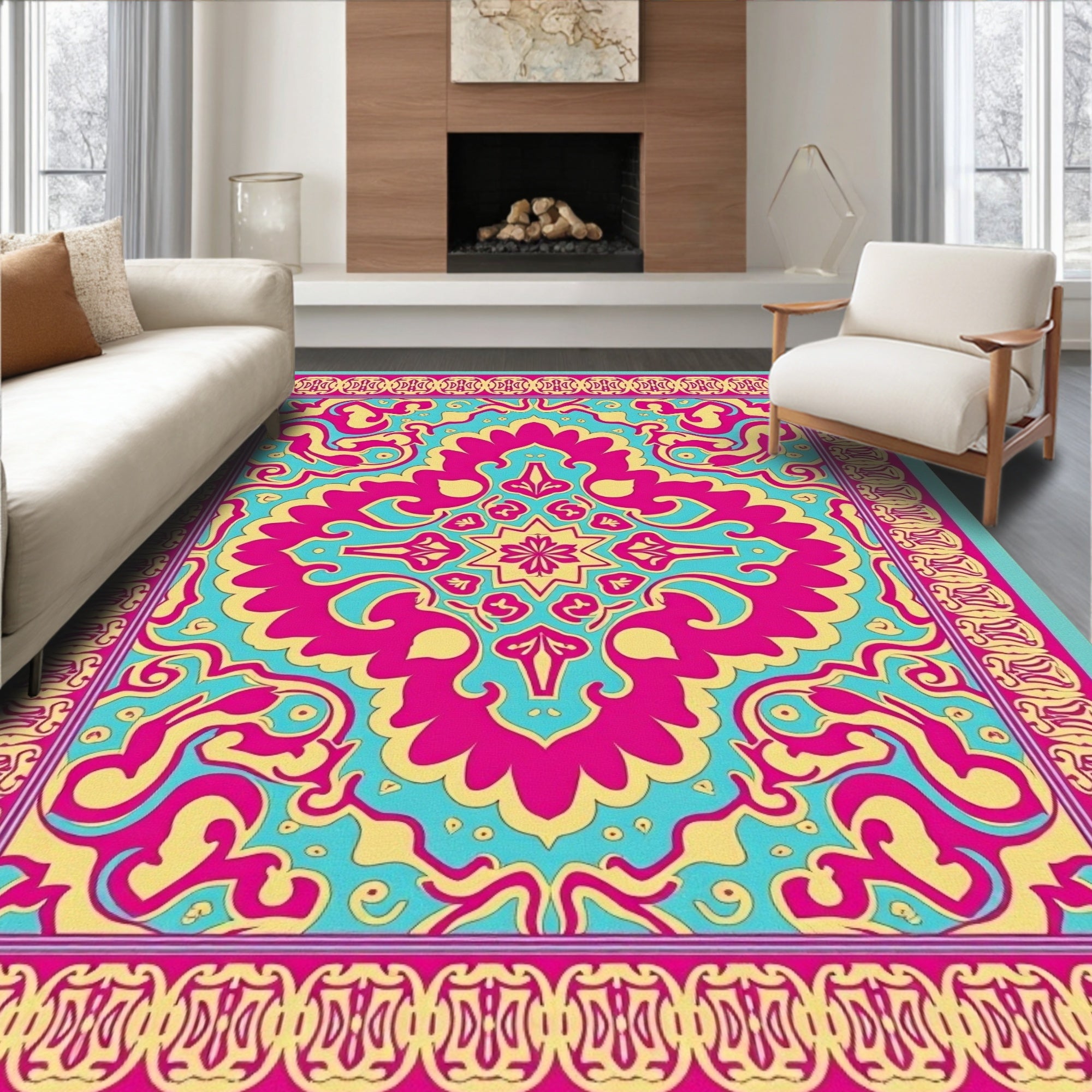 Vibrant Floral Mandala Inspired Design Rug