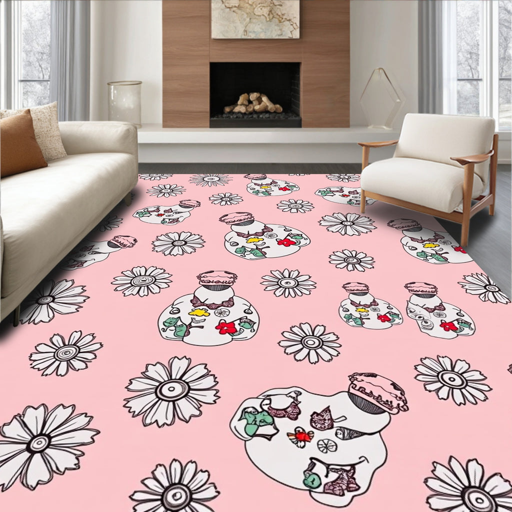 Pink Daisy Perfume Bottle Collage Rug