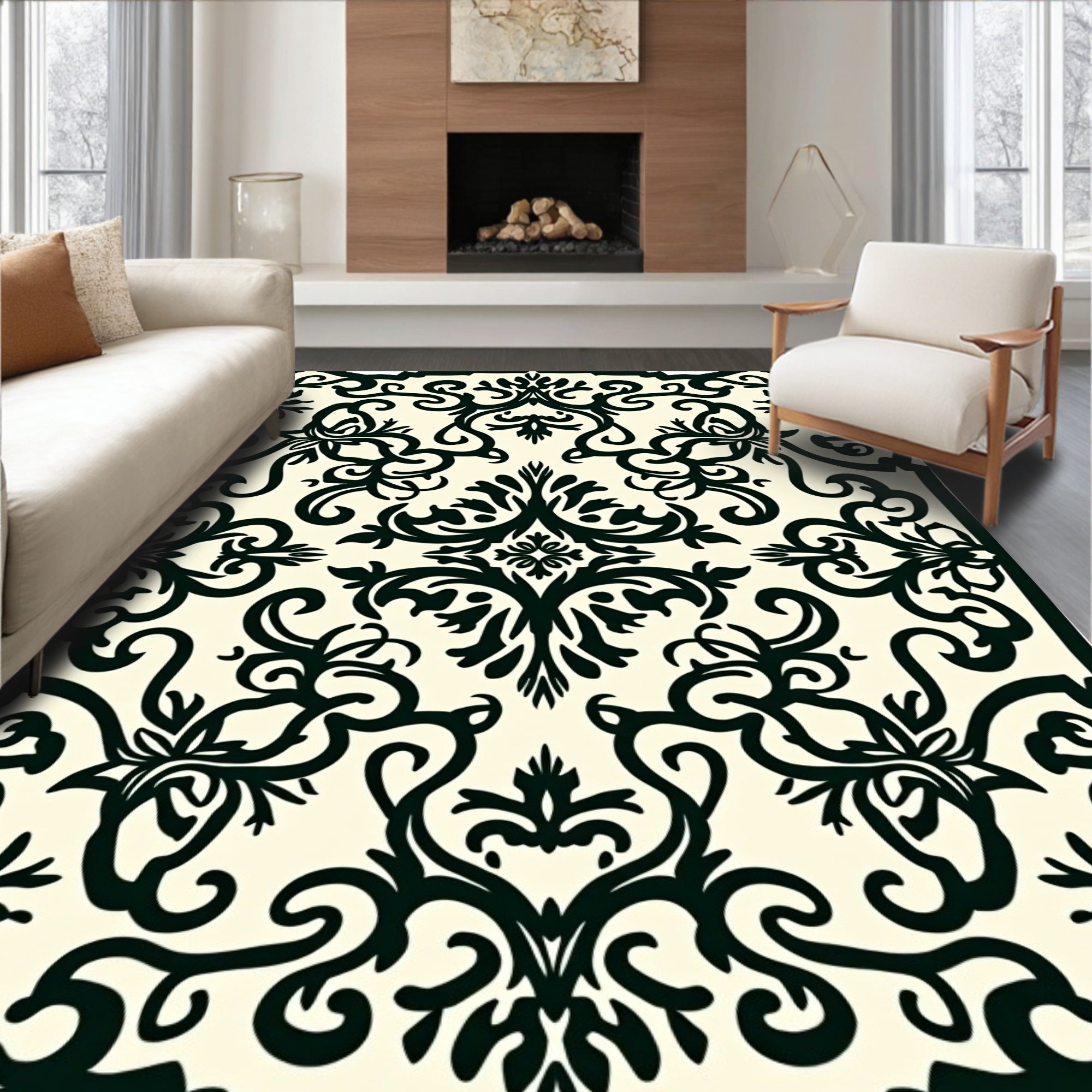 Damask Floral Patterned Classic Rug