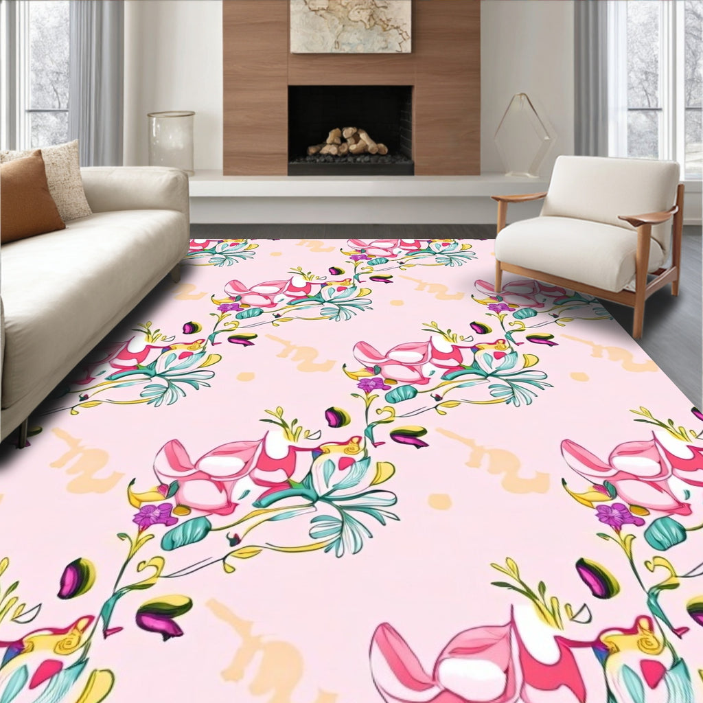 Pink Floral Swirl Abstract Pattern Rug